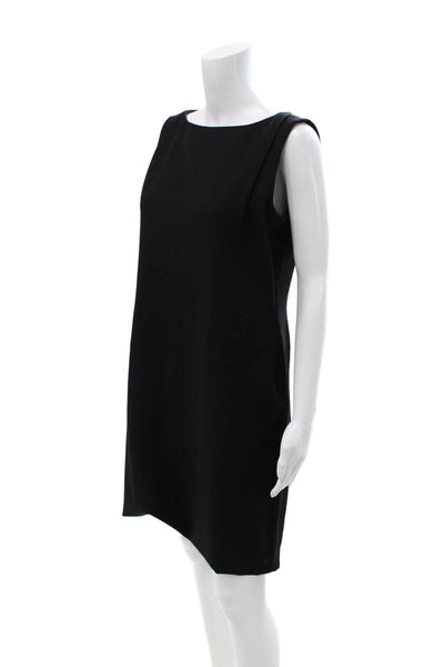 Agnona Womens Shift Dress Black Cupro Sleeveless Zip Neck Knee Length Size M