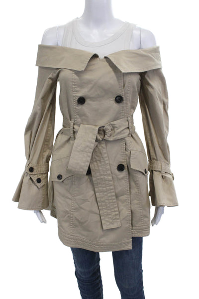 Marissa Webb Womens Trench Coat Beige Buckle Long Sleeve Size XS