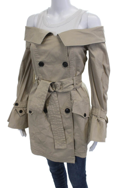 Marissa Webb Womens Trench Coat Beige Buckle Long Sleeve Size XS