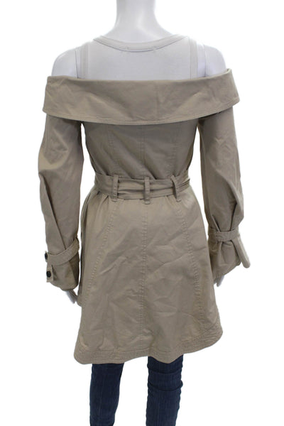 Marissa Webb Womens Trench Coat Beige Buckle Long Sleeve Size XS