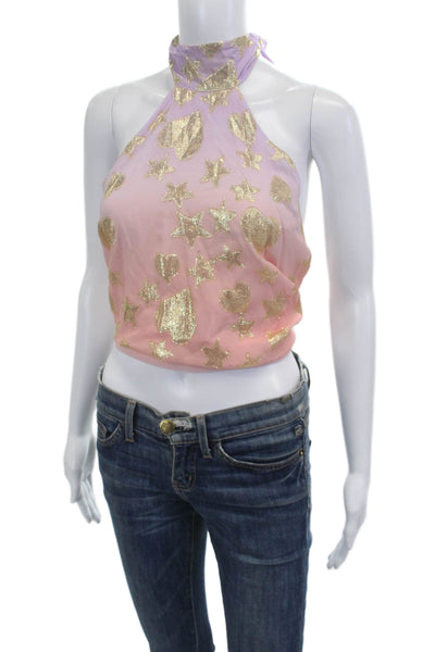 Love Shack Fancy Women Cropped Sleeveless High Neck Heart Pink Top Size XS