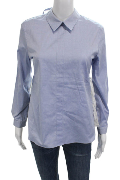 Sandy Liang Women Cotton Collared Long Sleeve Blouse Light Blue Size 38