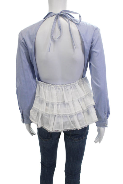 Sandy Liang Women Cotton Collared Long Sleeve Blouse Light Blue Size 38
