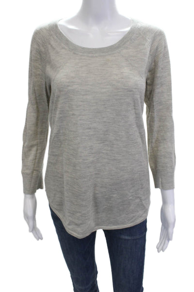 ATM Womens Basic Gray 100% Cashmere Round Neck 3/4 Sleeve Sweater Size M