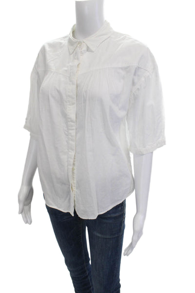 Xirena Womens White Collared Button Up Cotton Blouse 3/4 Sleeve Size S