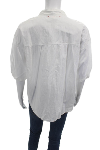 Xirena Womens White Collared Button Up Cotton Blouse 3/4 Sleeve Size S