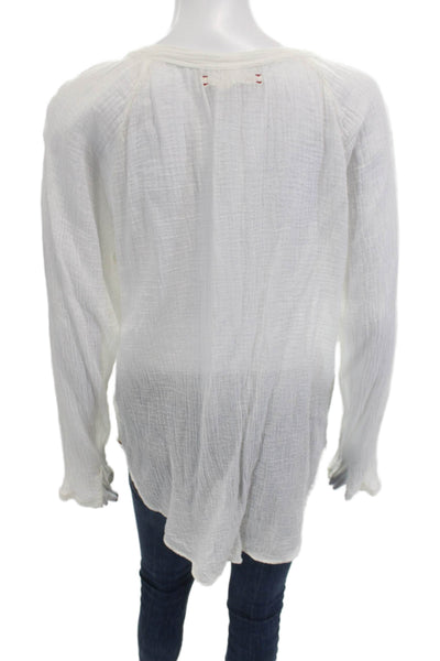 Xirena Womens Tunic Blouse White V-Neck Button Up Cotton Long Sleeve Size M