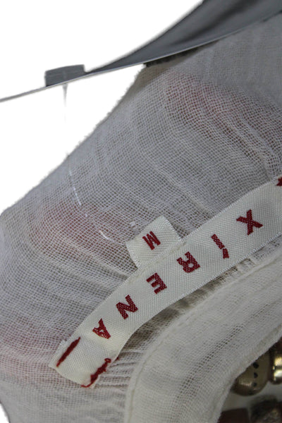 Xirena Womens Tunic Blouse White V-Neck Button Up Cotton Long Sleeve Size M