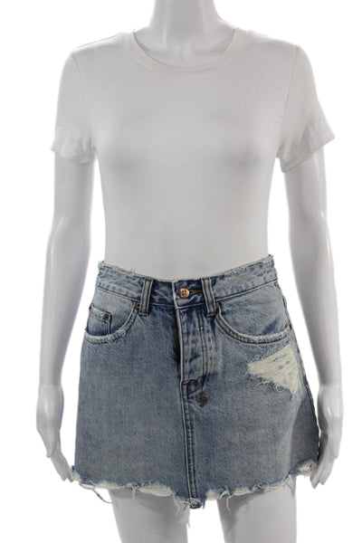 Ksubi Womens Mini A-Line Skirt Blue Cotton Petite Size 24