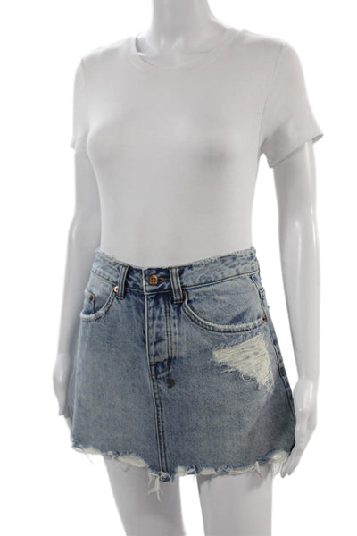 Ksubi Womens Mini A-Line Skirt Blue Cotton Petite Size 24
