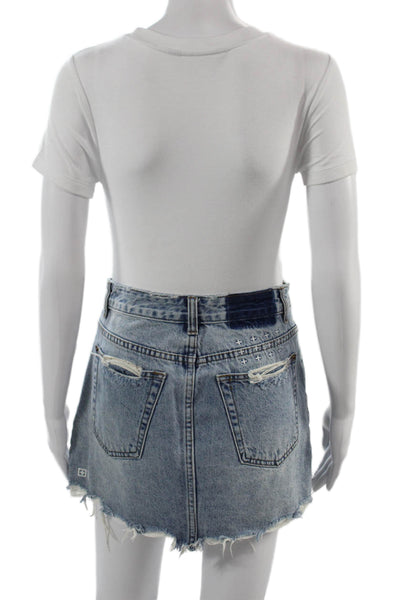 Ksubi Womens Mini A-Line Skirt Blue Cotton Petite Size 24