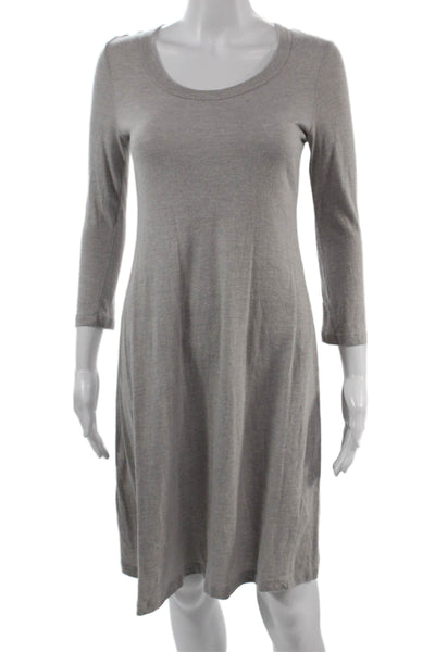 James Perse Women Shift Sweater Dress Gray 3/4 Sleeve Round Neck Size 2