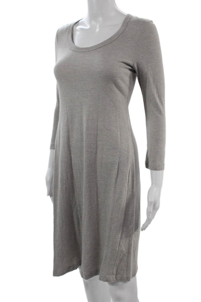 James Perse Women Shift Sweater Dress Gray 3/4 Sleeve Round Neck Size 2