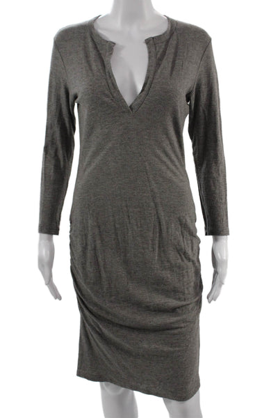 Standard James Perse Womens Sheath Dress Gray V Neck Long Sleeve Size 2