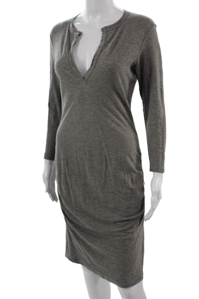 Standard James Perse Womens Sheath Dress Gray V Neck Long Sleeve Size 2