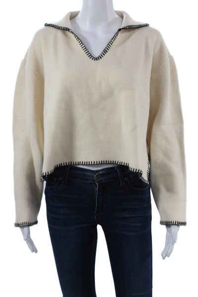 Madison Unisex Pullover Sweater V-Neck Beige Long Sleeve 90s Size S