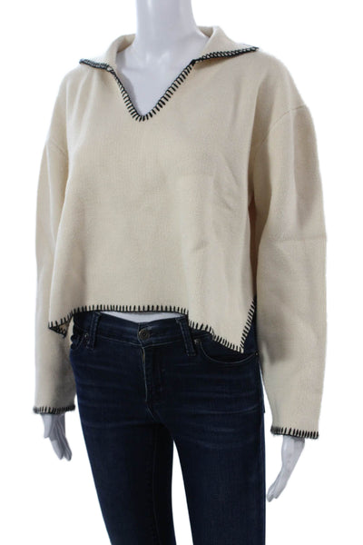 Madison Unisex Pullover Sweater V-Neck Beige Long Sleeve 90s Size S