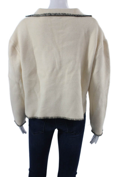 Madison Unisex Pullover Sweater V-Neck Beige Long Sleeve 90s Size S