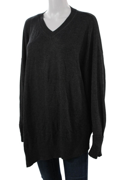 Isabel Marant Unisex Pullover Cashmere V Neck Long Sleeve Dark Gray Size 40