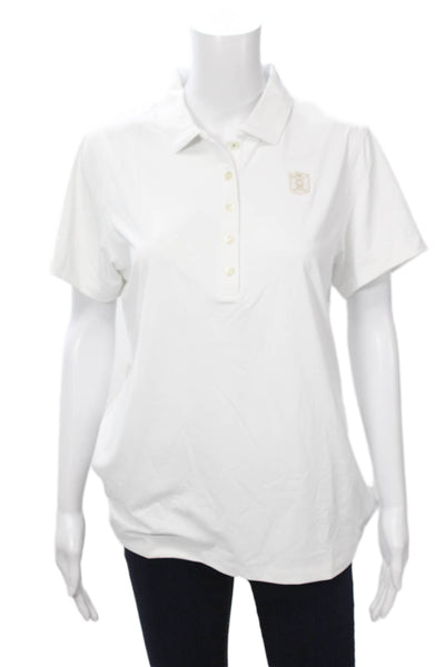 Peter Millar Womens Basic Polo White Collared Button Short Sleeve Size L