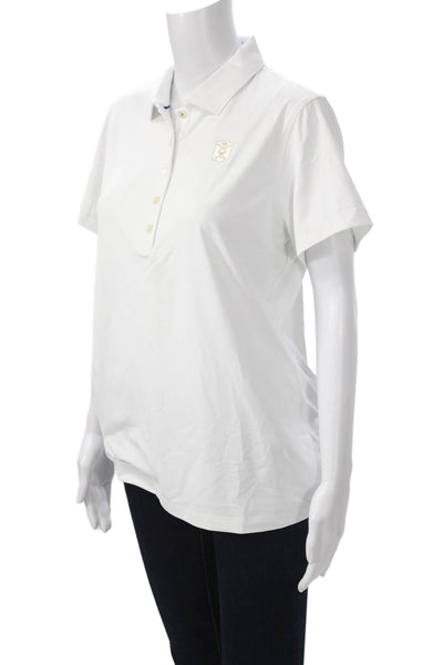 Peter Millar Womens Basic Polo White Collared Button Short Sleeve Size L