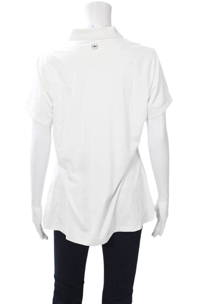 Peter Millar Womens Basic Polo White Collared Button Short Sleeve Size L