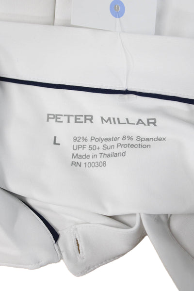 Peter Millar Womens Basic Polo White Collared Button Short Sleeve Size L