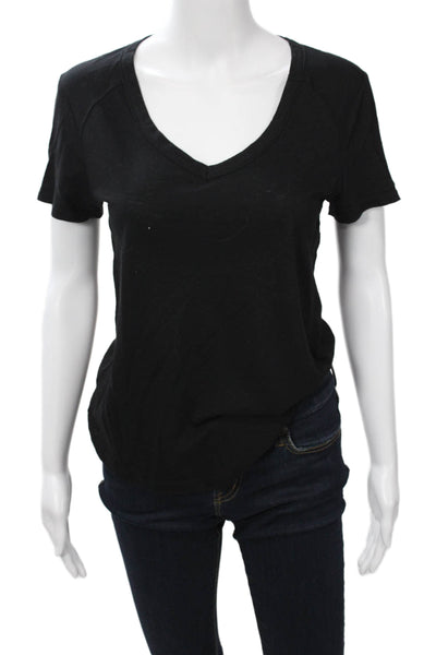 LA Made Womens Basic V-Neck Black Short Sleeve T-Shirt Size XS