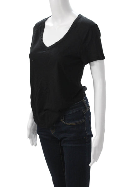 LA Made Womens Basic V-Neck Black Short Sleeve T-Shirt Size XS