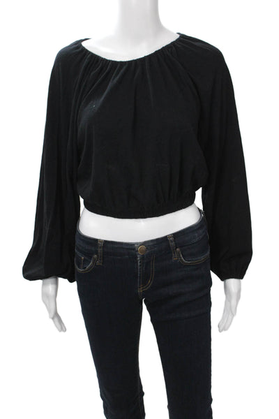 Sundry Women Cropped Black Blouse Long Sleeve Round Neck Bohemian Size 1