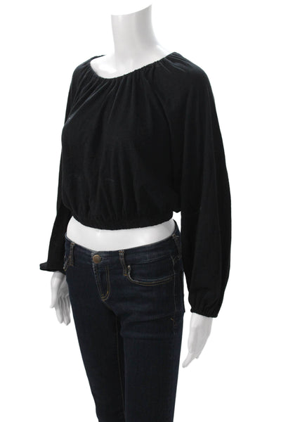 Sundry Women Cropped Black Blouse Long Sleeve Round Neck Bohemian Size 1