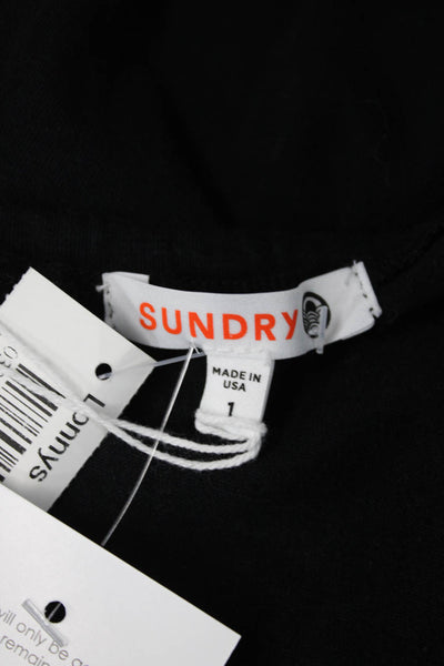 Sundry Women Cropped Black Blouse Long Sleeve Round Neck Bohemian Size 1
