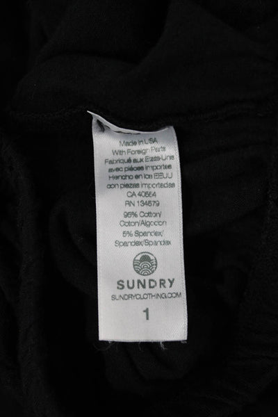 Sundry Women Cropped Black Blouse Long Sleeve Round Neck Bohemian Size 1