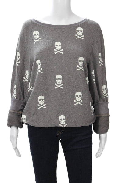 Wildfox Womens Pullover Sweatshirts Skull Graphic Gray Long Sleeve Size L