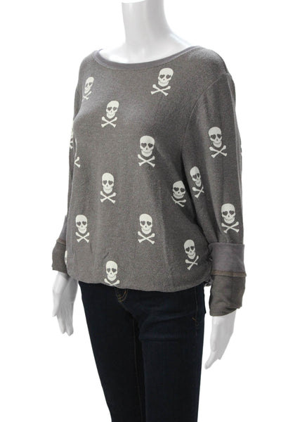 Wildfox Womens Pullover Sweatshirts Skull Graphic Gray Long Sleeve Size L