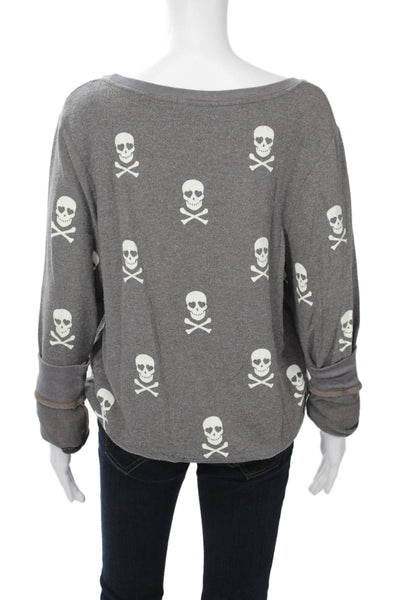 Wildfox Womens Pullover Sweatshirts Skull Graphic Gray Long Sleeve Size L