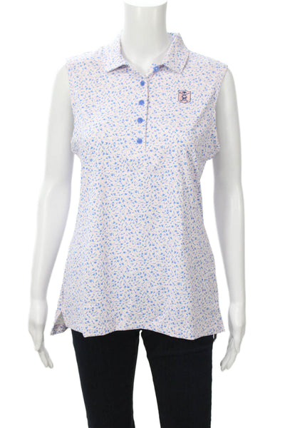 Peter Millar Womens Sleeveless Collared Polo Light Blue Geometric Size M