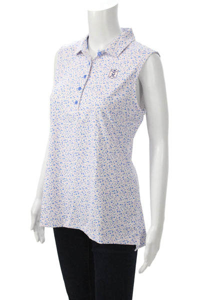 Peter Millar Womens Sleeveless Collared Polo Light Blue Geometric Size M