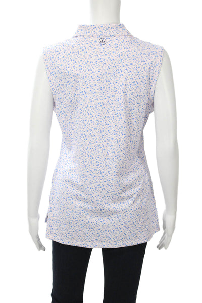 Peter Millar Womens Sleeveless Collared Polo Light Blue Geometric Size M