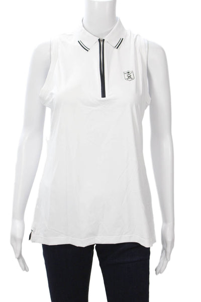Peter Millar Women Sleeveless Collared Polo Zip White Basic Size M