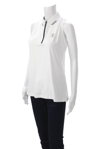 Peter Millar Women Sleeveless Collared Polo Zip White Basic Size M