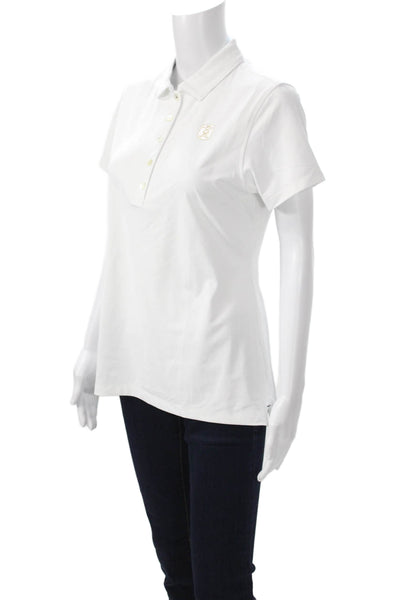 Peter Millar Women White Collared Short Sleeve Polo Basic Preppy Size M