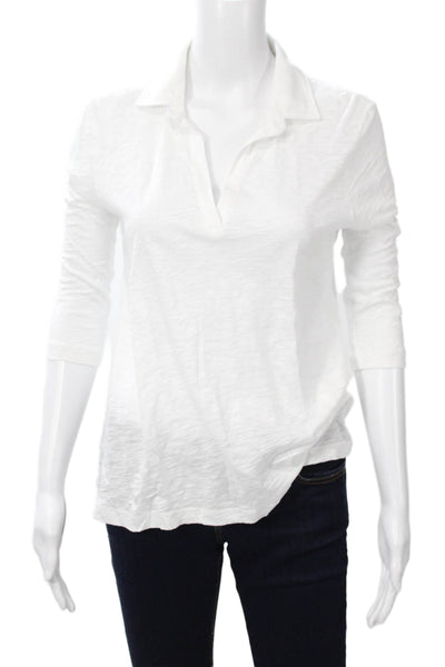 Goldie Womens Basic Collared Cotton Polo 3/4 Sleeve White Size S