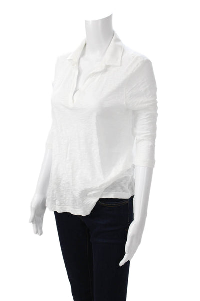 Goldie Womens Basic Collared Cotton Polo 3/4 Sleeve White Size S