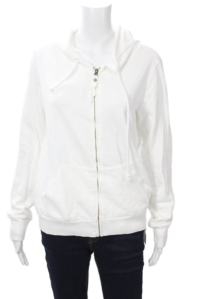 Michael Stars Womens Full-Zip Hoodie White 100% Cotton Long Sleeve Size M