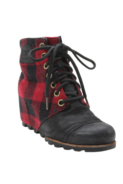 Sorel Womens Buffalo Check Platform Boots Black Size 8.5
