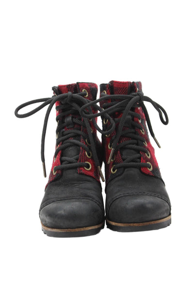 Sorel Womens Buffalo Check Platform Boots Black Size 8.5