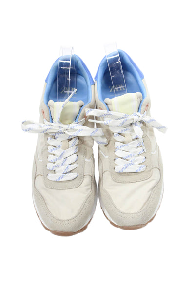 Zara Womens Suede Lace Up Low Top Sneakers Beige Size 38 8