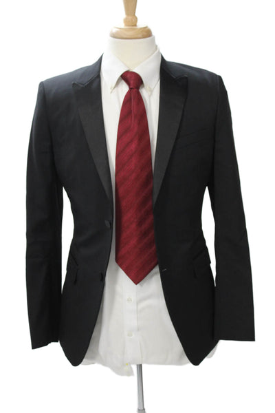 Theory Mens Tuxedo Suit Jacket Black Collared Button Solid Long Sleeve Size 36