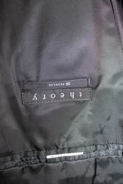 Theory Mens Tuxedo Suit Jacket Black Collared Button Solid Long Sleeve Size 36